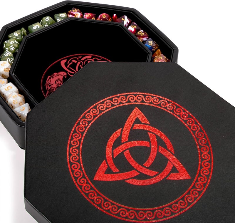 Soar Forge DND Dice Tray - Premium 9 Inch Tray Dungeons and Dragons - Exquisitely Detailed Red World Tree & Triquetra Design - Perfect Rolling & Box Storage to Protect Your Dice for D&D and RPG - Image 1